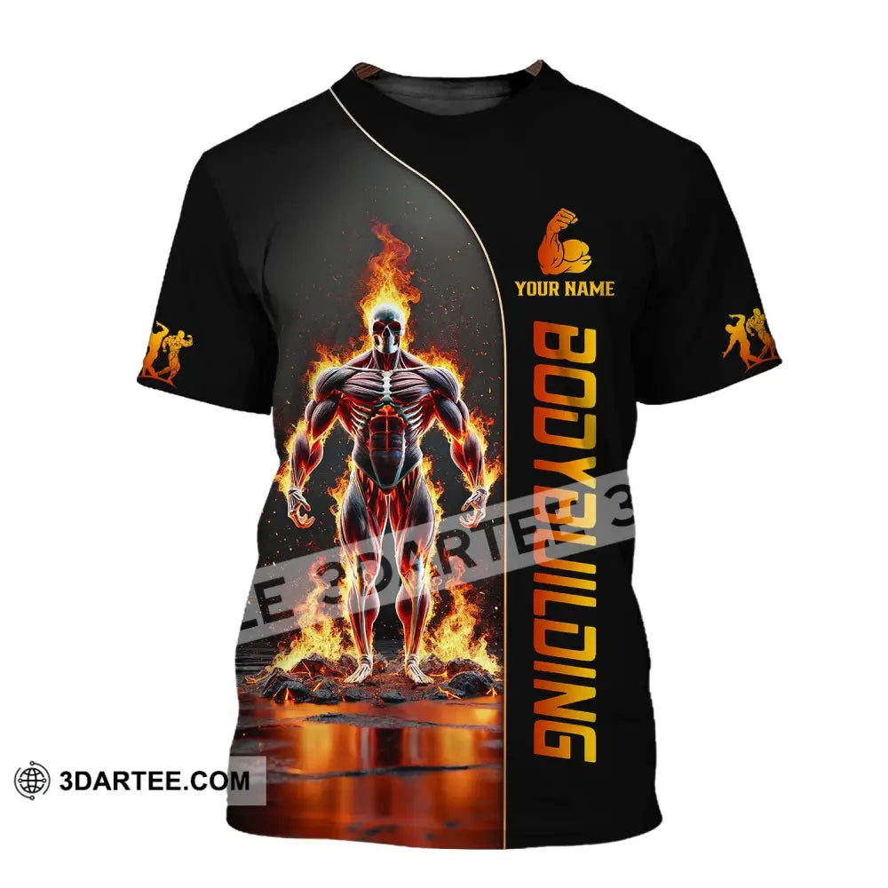 Unisex Shirt - Custom Text Fire Bowling Man T-Shirt / S T-Shirt