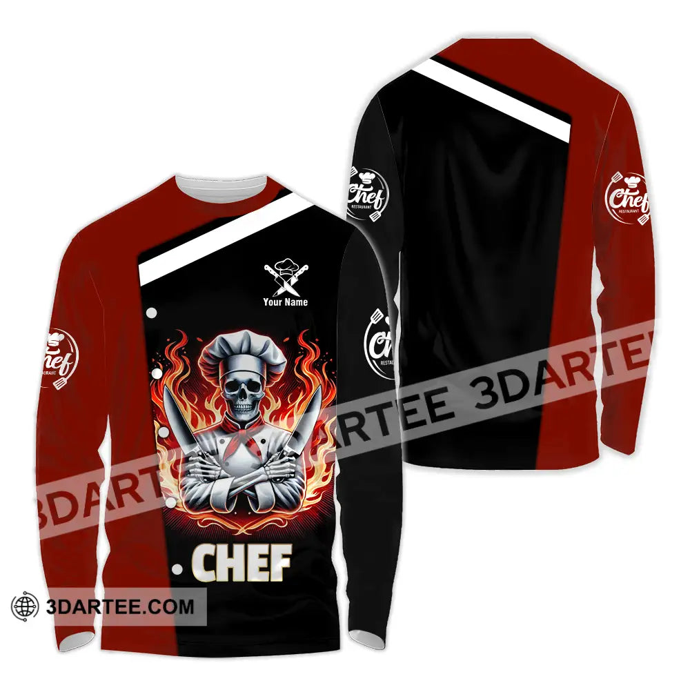 Unisex Shirt - Custom Text Fire Chef Long Sleeve / S T-Shirt