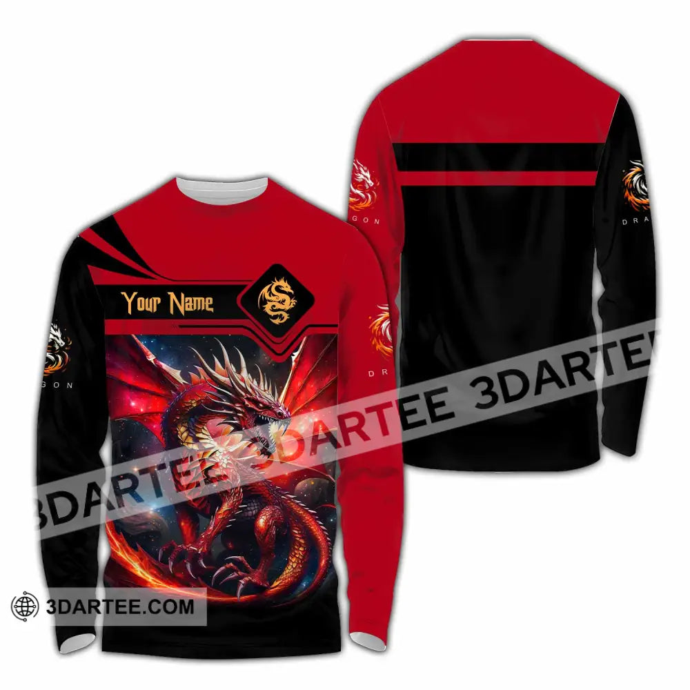 Unisex Shirt - Custom Text Shirt Fire Dragon Shirt Long Sleeve Shirt / S T-shirt