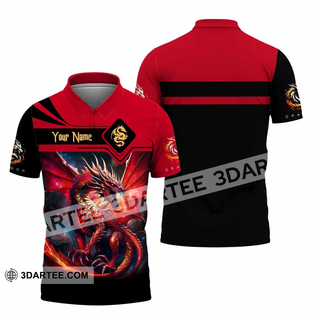 Unisex Shirt - Custom Text Shirt Fire Dragon Shirt Polo Shirt / S T-shirt