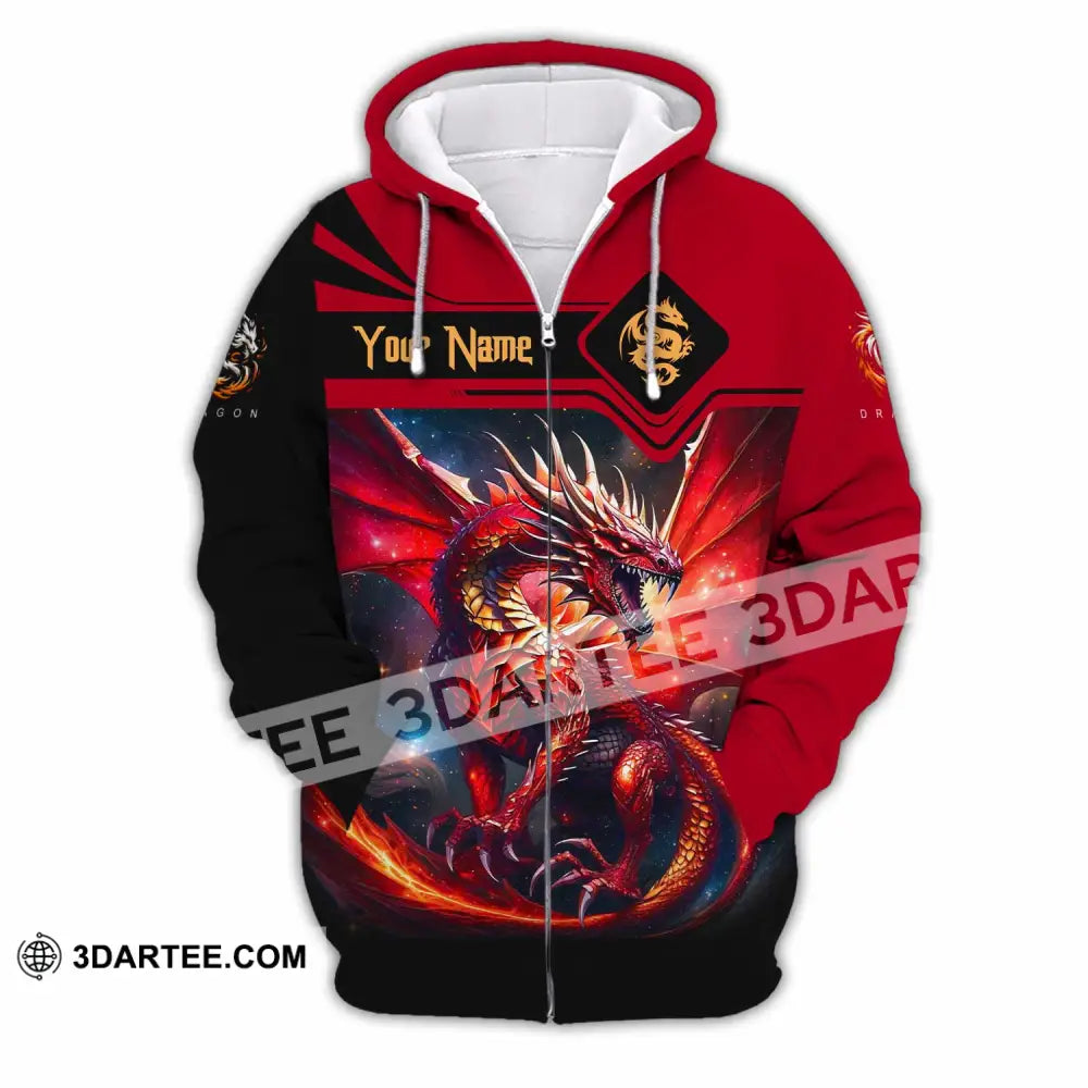 Unisex Shirt - Custom Text Shirt Fire Dragon Shirt Zipper Hoodie / S T-shirt