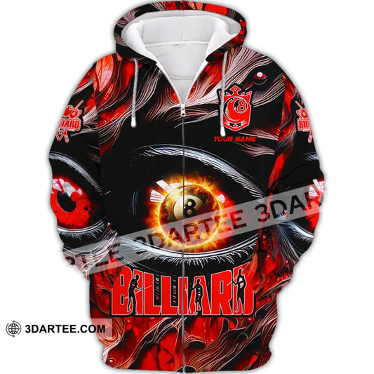 Unisex Shirt - Custom Text Fire Eye Billiard Sport Zipper Hoodie / S T-Shirt