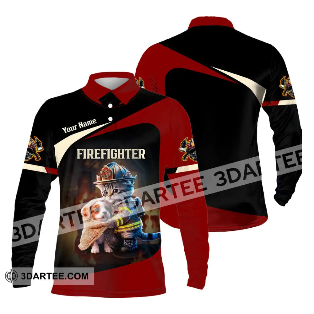 Unisex Shirt - Custom Text Shirt Fire Fighter Shirt Long Sleeve Polo / S T-shirt