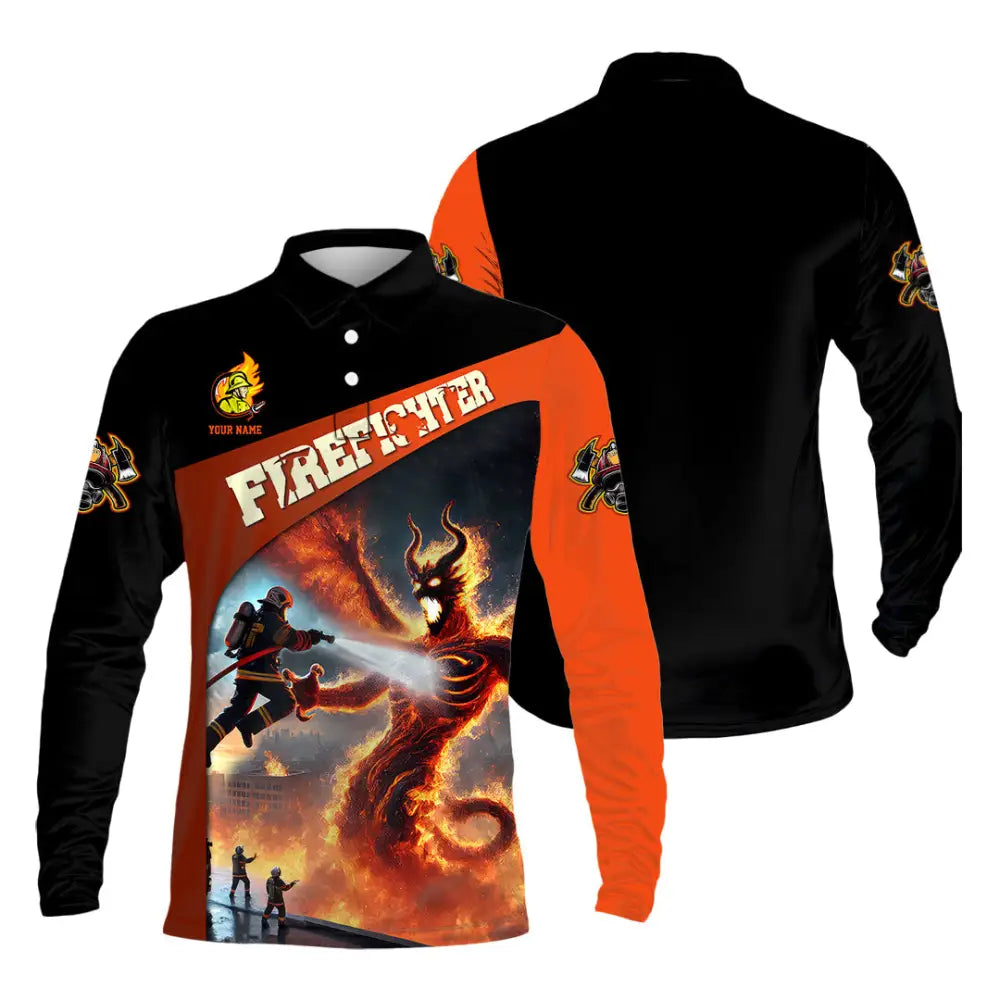 Unisex Shirt - Custom Text Shirt Fire Fighter Shirt Long Sleeve Polo / S T-shirt