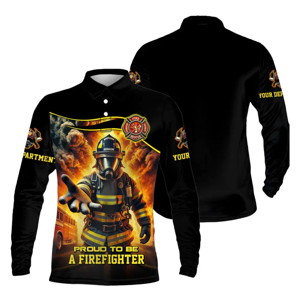 Unisex Shirt - Custom Text Shirt Fire Fighter Shirt Long Sleeve Polo / S T-shirt