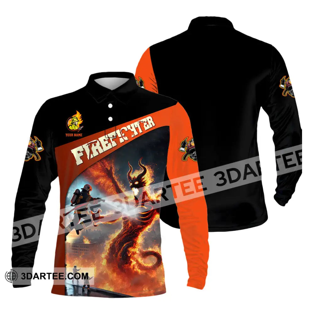 Unisex Shirt - Custom Text Shirt Fire Fighter Shirt Long Sleeve Polo / S T-shirt