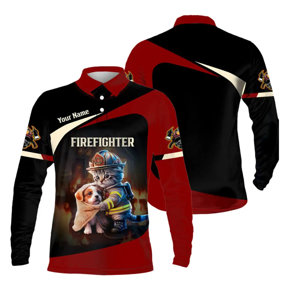 Unisex Shirt - Custom Text Shirt Fire Fighter Shirt Long Sleeve Polo / S T-shirt