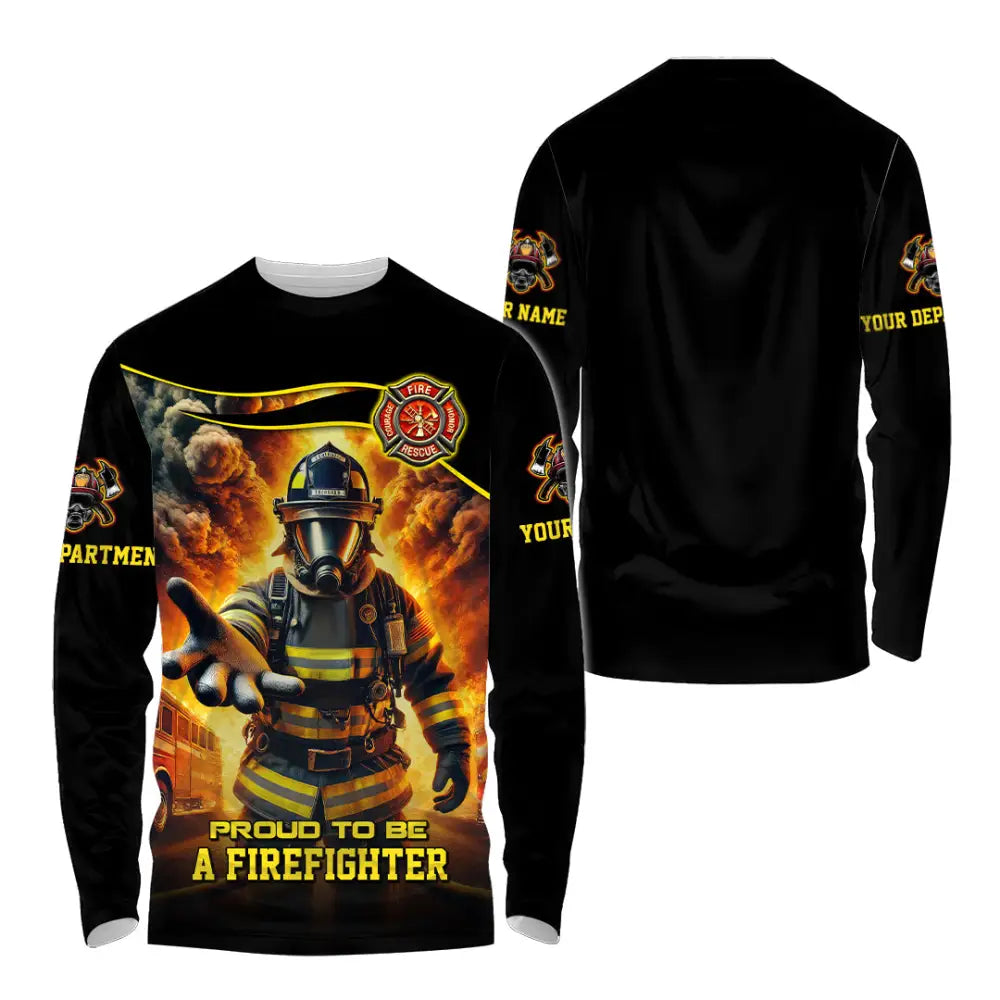 Unisex Shirt - Custom Text Shirt Fire Fighter Shirt Long Sleeve Shirt / S T-shirt