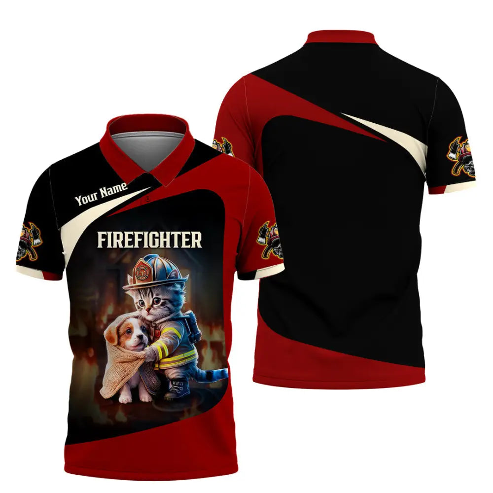Unisex Shirt - Custom Text Shirt Fire Fighter Shirt Polo Shirt / S T-shirt