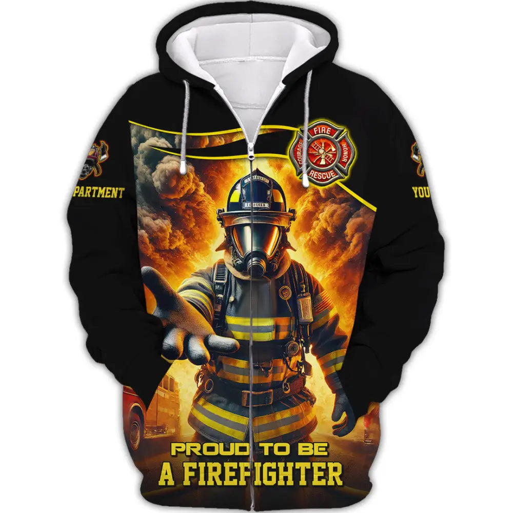 Unisex Shirt - Custom Text Shirt Fire Fighter Shirt Zipper Hoodie / S T-shirt