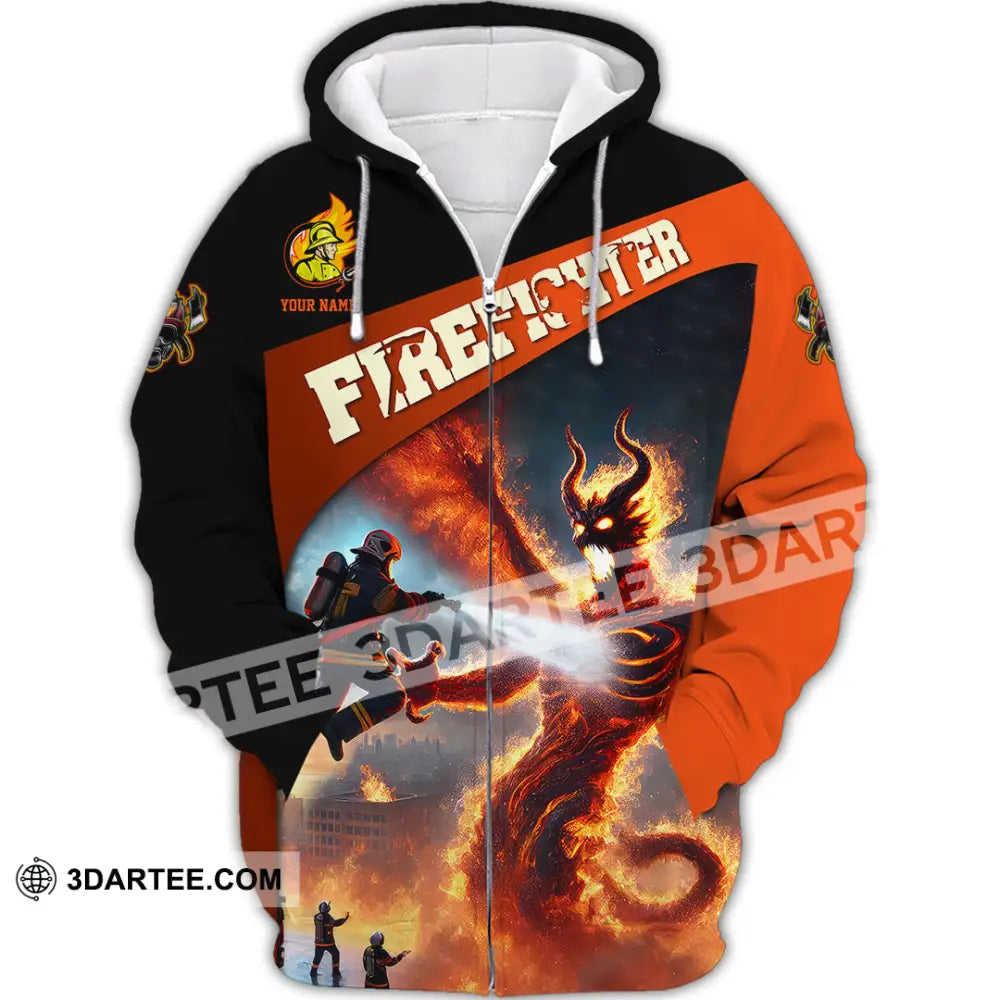 Unisex Shirt - Custom Text Shirt Fire Fighter Shirt Zipper Hoodie / S T-shirt