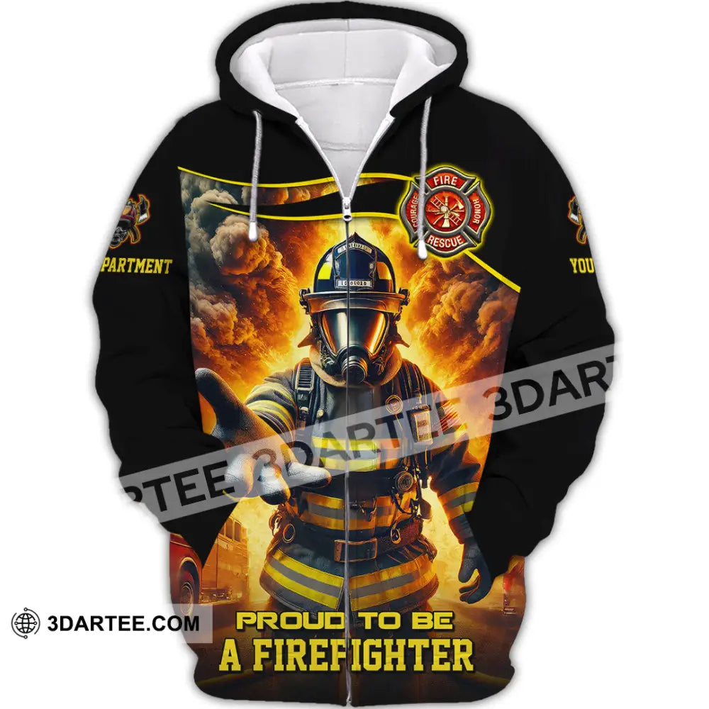 Unisex Shirt - Custom Text Shirt Fire Fighter Shirt Zipper Hoodie / S T-shirt