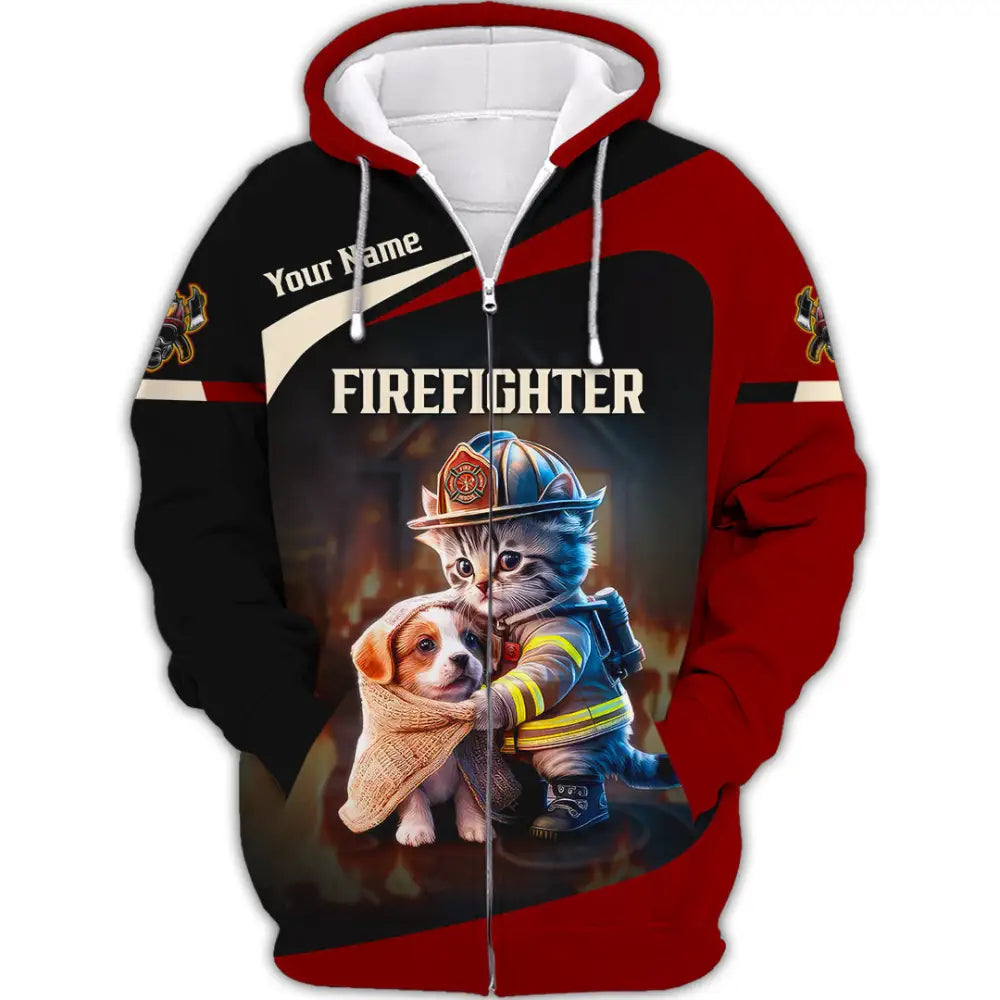Unisex Shirt - Custom Text Shirt Fire Fighter Shirt Zipper Hoodie / S T-shirt