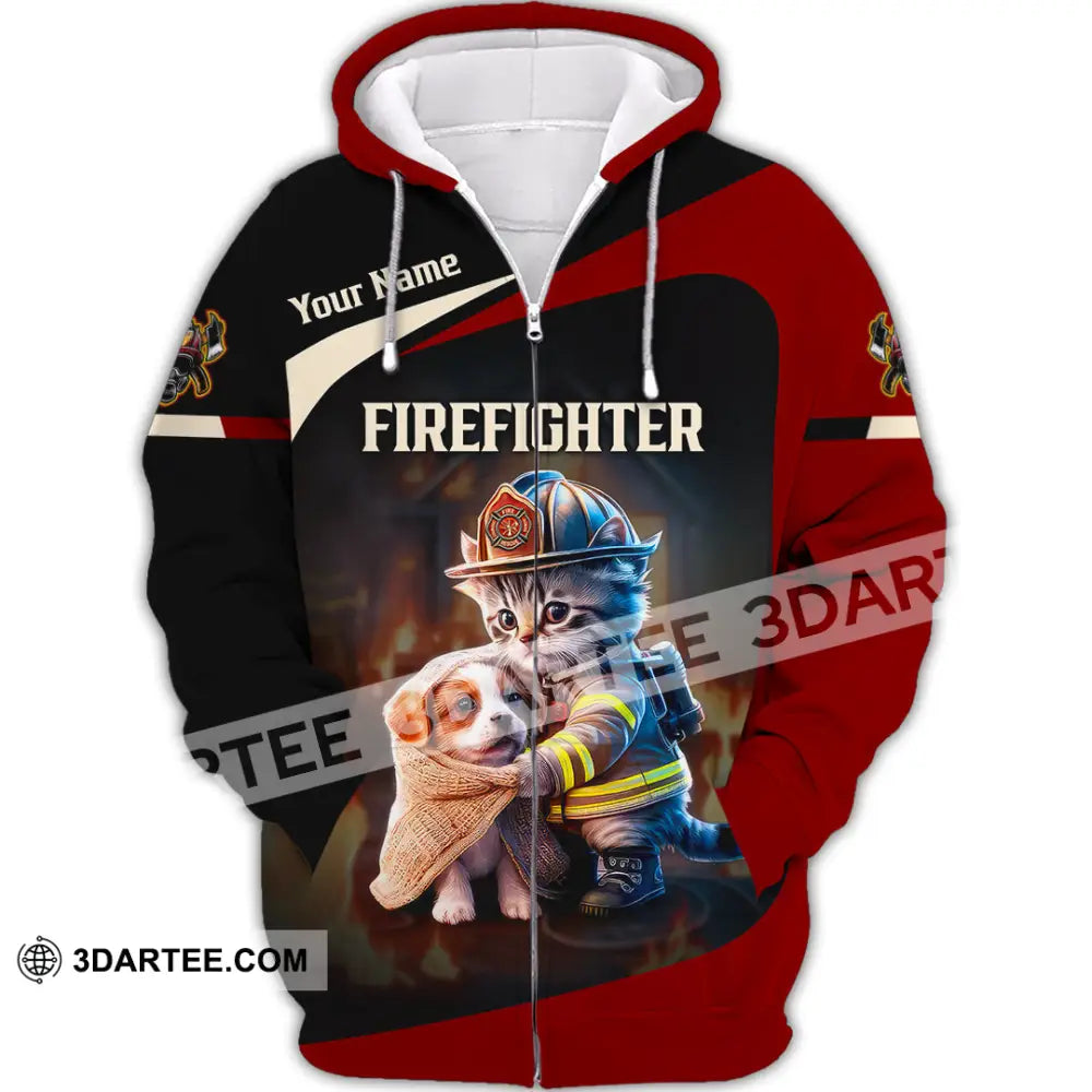 Unisex Shirt - Custom Text Shirt Fire Fighter Shirt Zipper Hoodie / S T-shirt