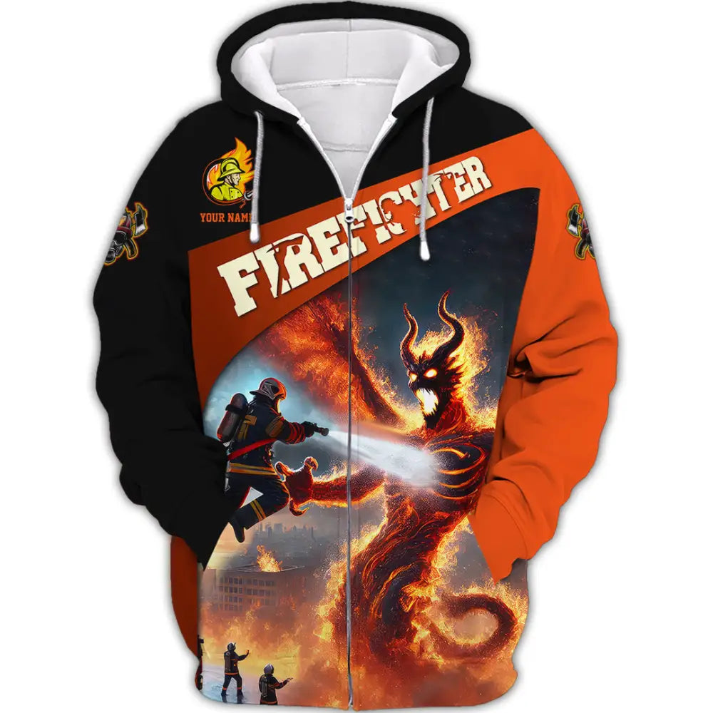 Unisex Shirt - Custom Text Shirt Fire Fighter Shirt Zipper Hoodie / S T-shirt