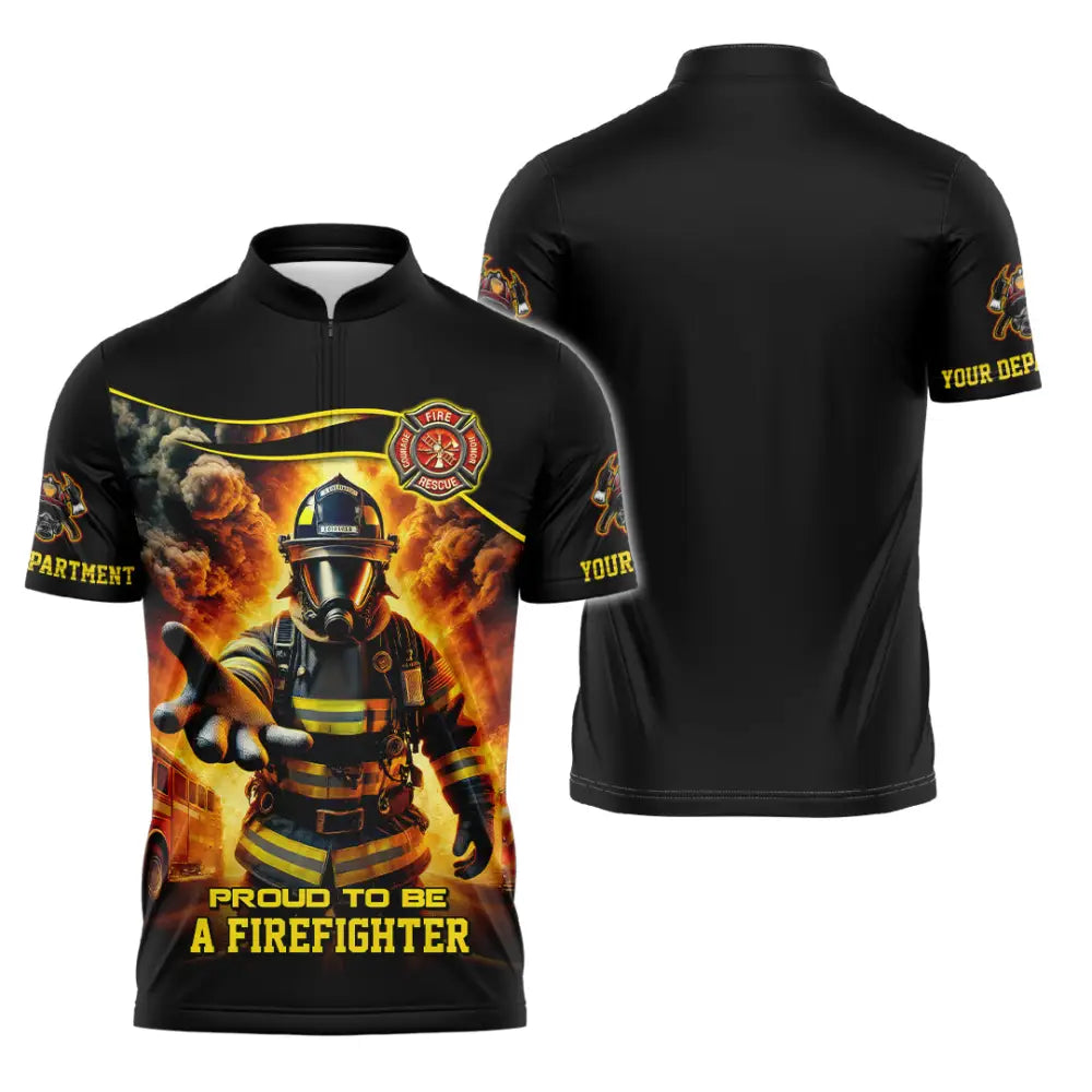 Unisex Shirt - Custom Text Shirt Fire Fighter Shirt Zipper Polo Shirt / S T-shirt