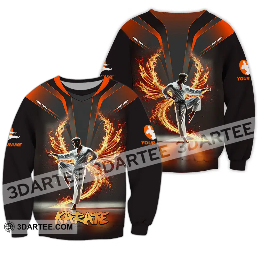 Unisex Shirt - Custom Text Fire Karate Long Sleeve / S T-Shirt