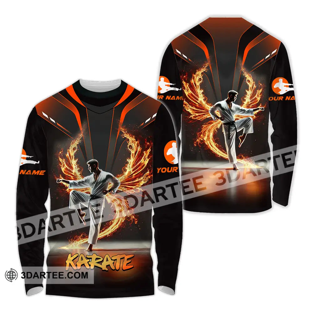 Unisex Shirt - Custom Text Fire Karate Long Sleeve / S T-Shirt