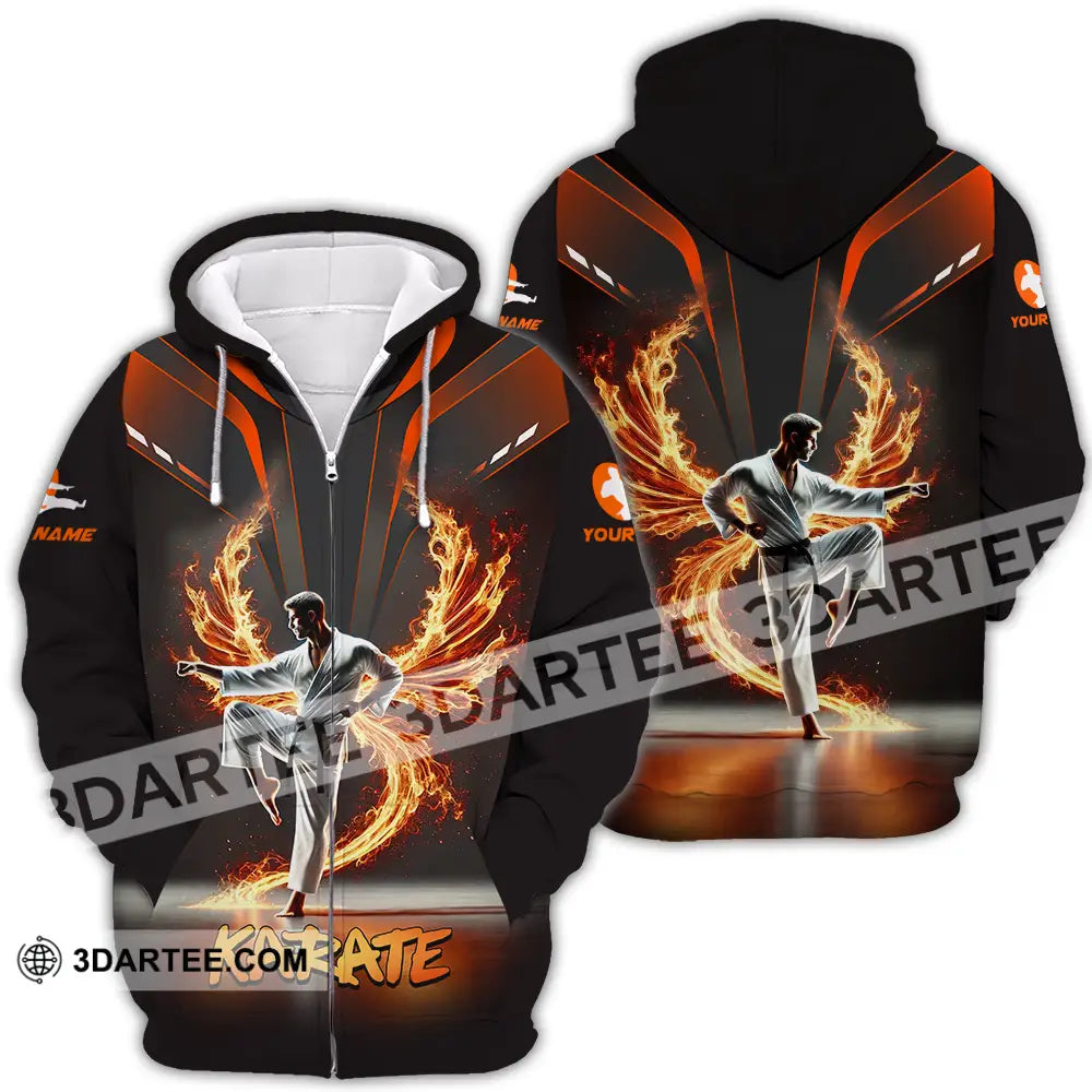 Unisex Shirt - Custom Text Fire Karate Zipper Hoodie / S T-Shirt