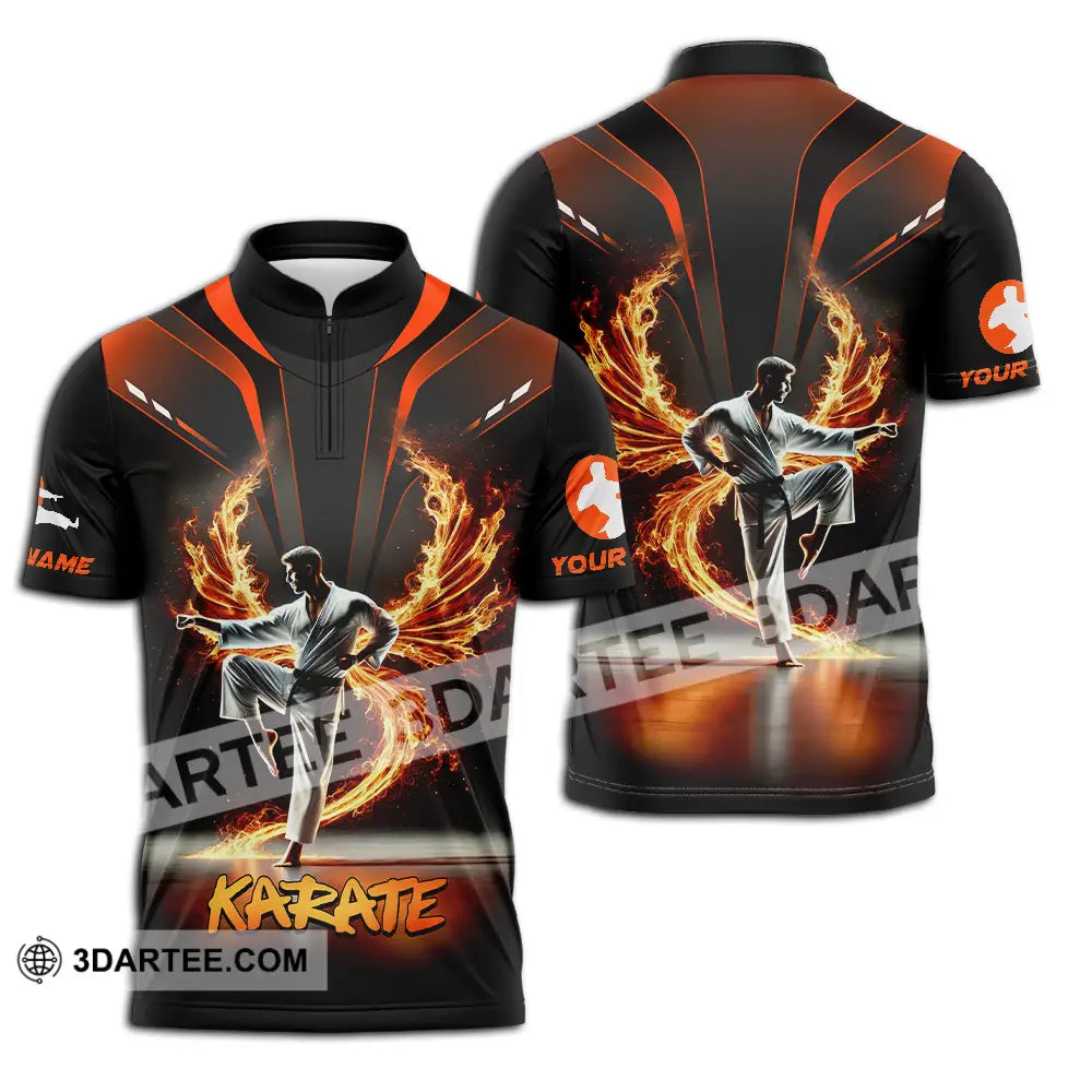 Unisex Shirt - Custom Text Fire Karate Zipper Polo / S T-Shirt