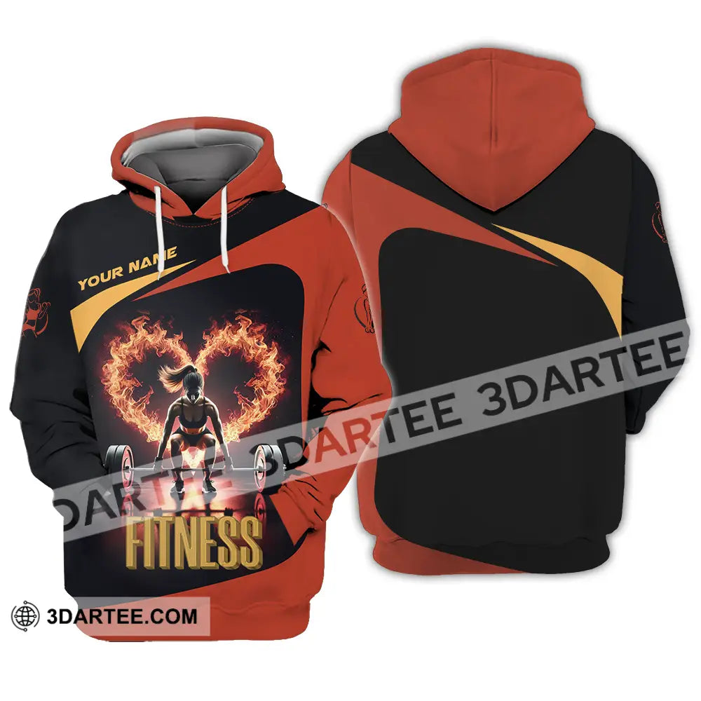 Unisex Shirt - Custom Text Fitness Fire Heart Hoodie / S T-Shirt