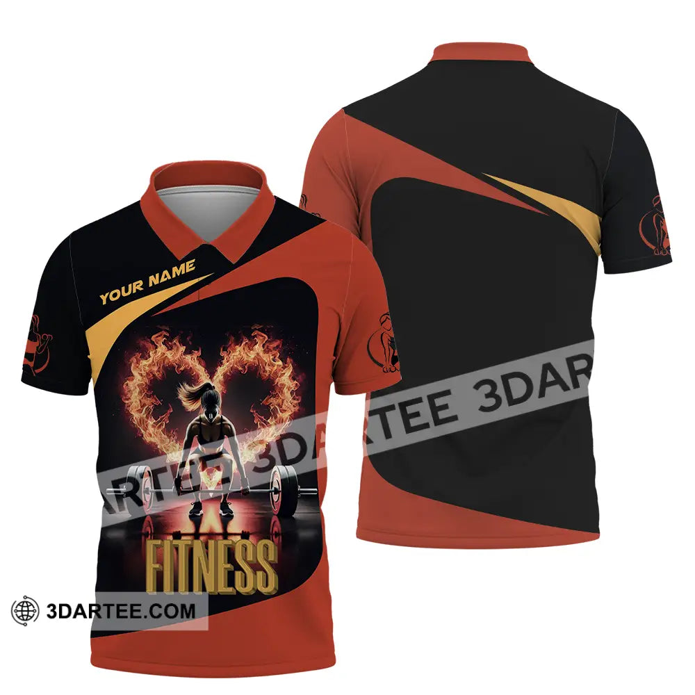 Unisex Shirt - Custom Text Fitness Fire Heart Polo / S T-Shirt