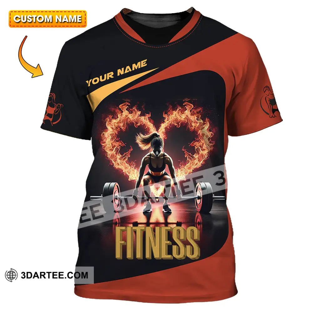 Unisex Shirt - Custom Text Fitness Fire Heart T-Shirt