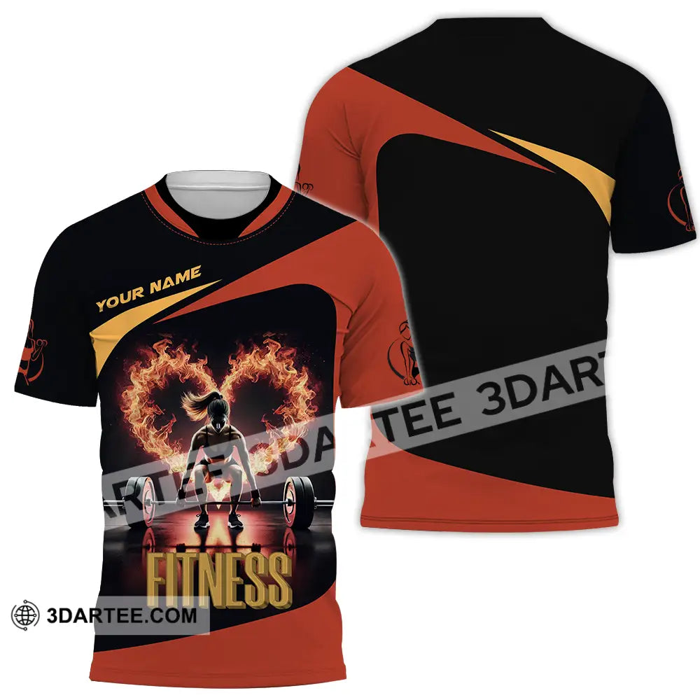 Unisex Shirt - Custom Text Fitness Fire Heart T-Shirt