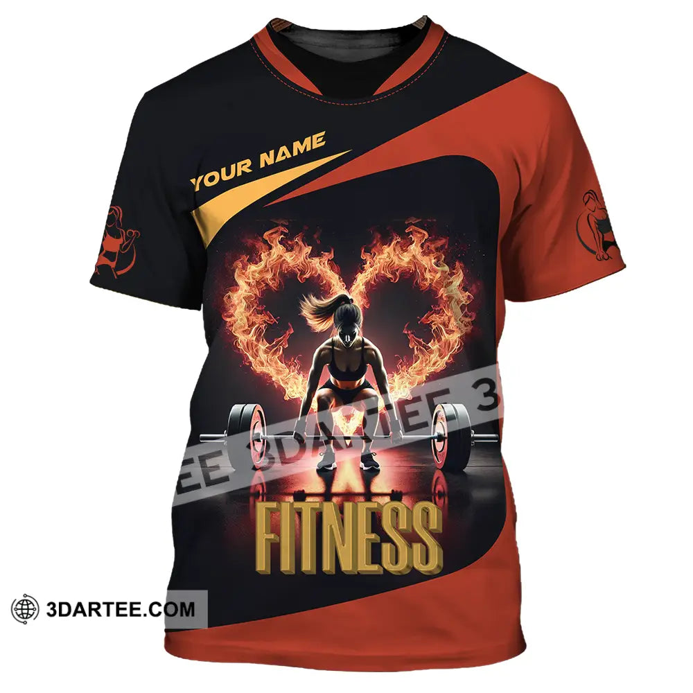 Unisex Shirt - Custom Text Fitness Fire Heart T-Shirt / S T-Shirt