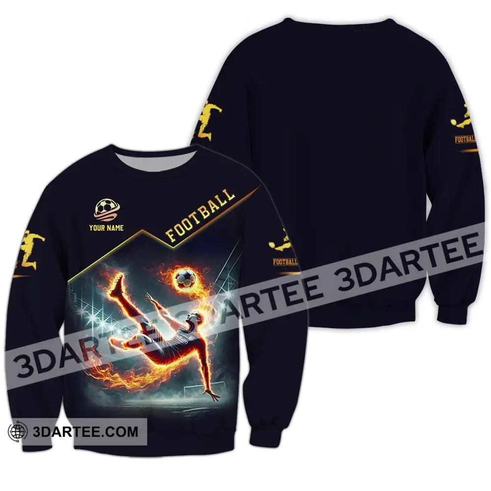 Unisex Shirt - Custom Text Football Fire Man Long Sleeve / S T-Shirt