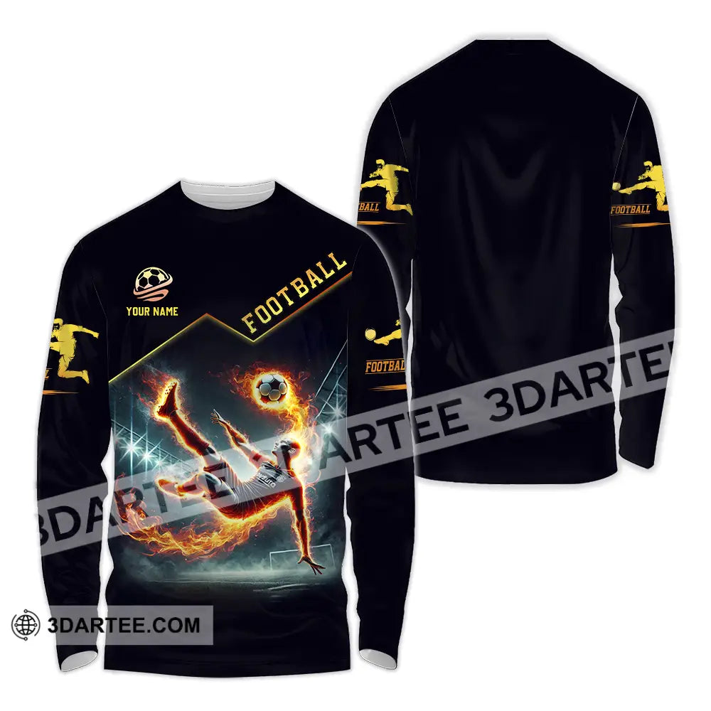 Unisex Shirt - Custom Text Football Fire Man Long Sleeve / S T-Shirt