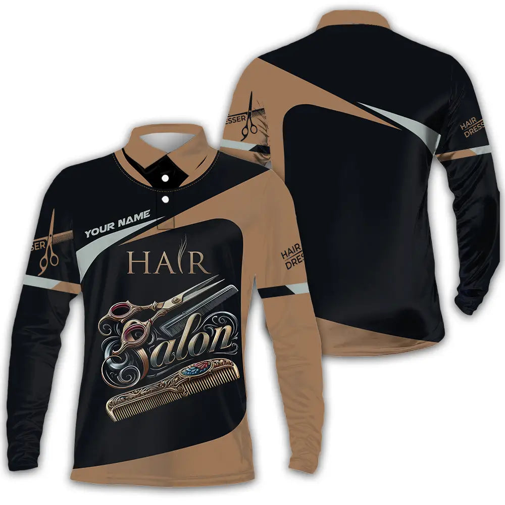 Unisex Shirt - Custom Text Shirt For Hair Salon Long Sleeve Polo / S T-shirt