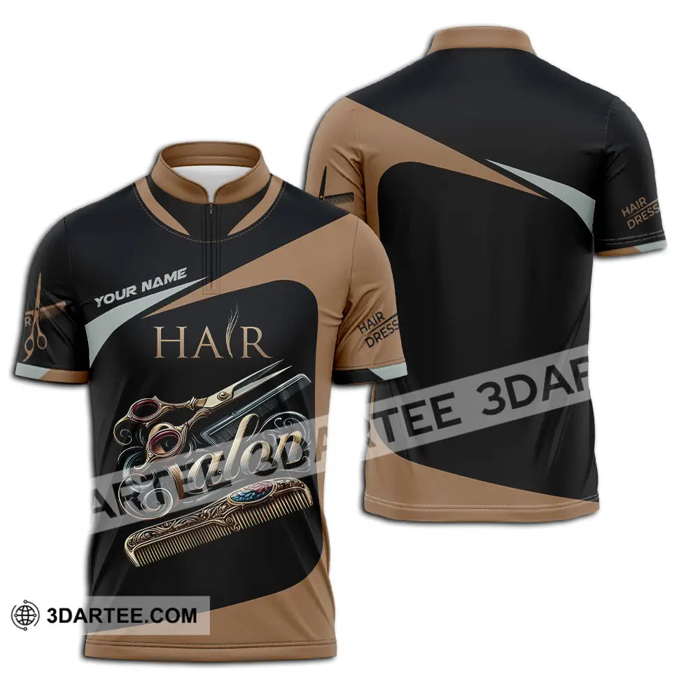 Unisex Shirt - Custom Text Shirt For Hair Salon Zipper Polo Shirt / S T-shirt