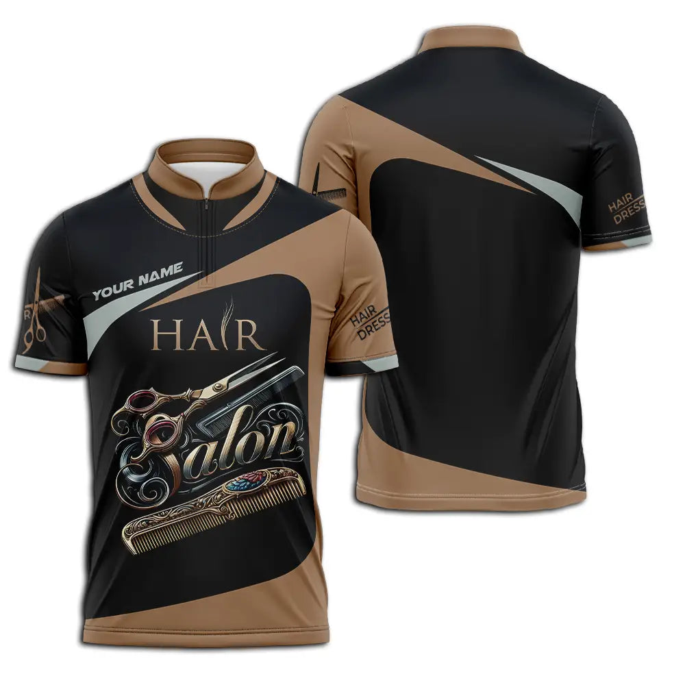 Unisex Shirt - Custom Text Shirt For Hair Salon Zipper Polo Shirt / S T-shirt