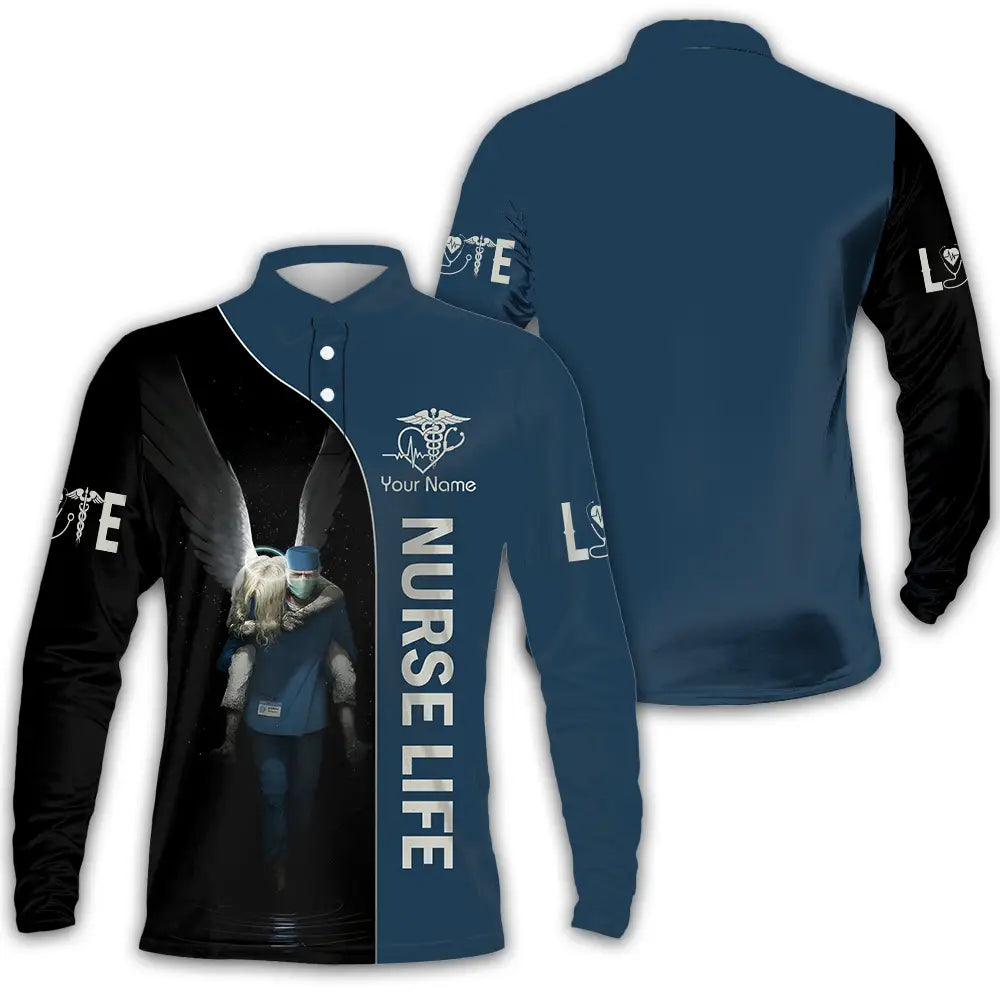 Unisex Shirt - Custom Text Shirt For Nurse Nurselife Nursing Long Sleeve Polo / S T-shirt