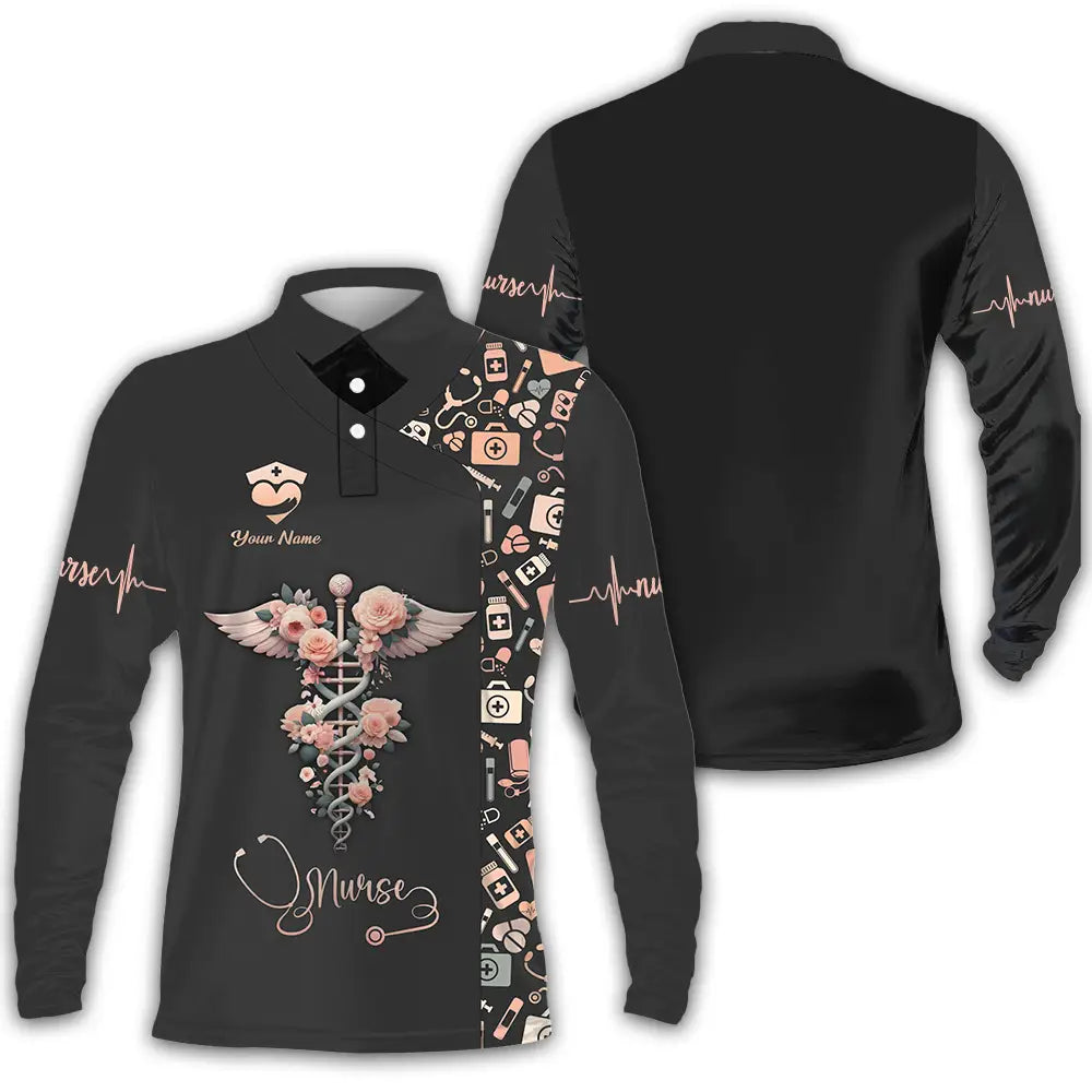 Unisex Shirt - Custom Text Shirt For Nurse Nurselife Nursing Long Sleeve Polo / S T-shirt