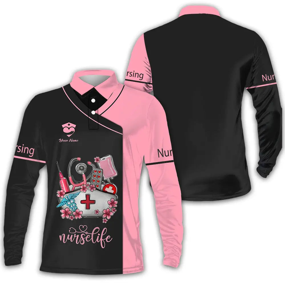 Unisex Shirt - Custom Text Shirt For Nurse Nurselife Nursing Long Sleeve Polo / S T-shirt