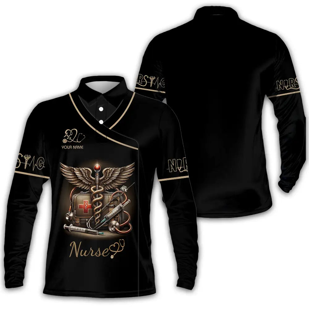 Unisex Shirt - Custom Text Shirt For Nurse Nurselife Nursing Long Sleeve Polo / S T-shirt