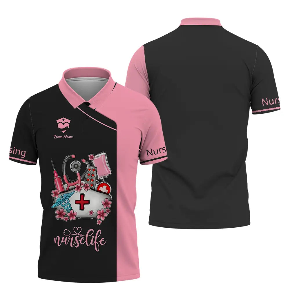 Unisex Shirt - Custom Text Shirt For Nurse Nurselife Nursing Polo Shirt / S T-shirt