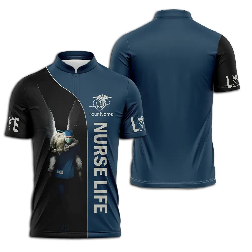 Unisex Shirt - Custom Text Shirt For Nurse Nurselife Nursing Zipper Polo Shirt / S T-shirt
