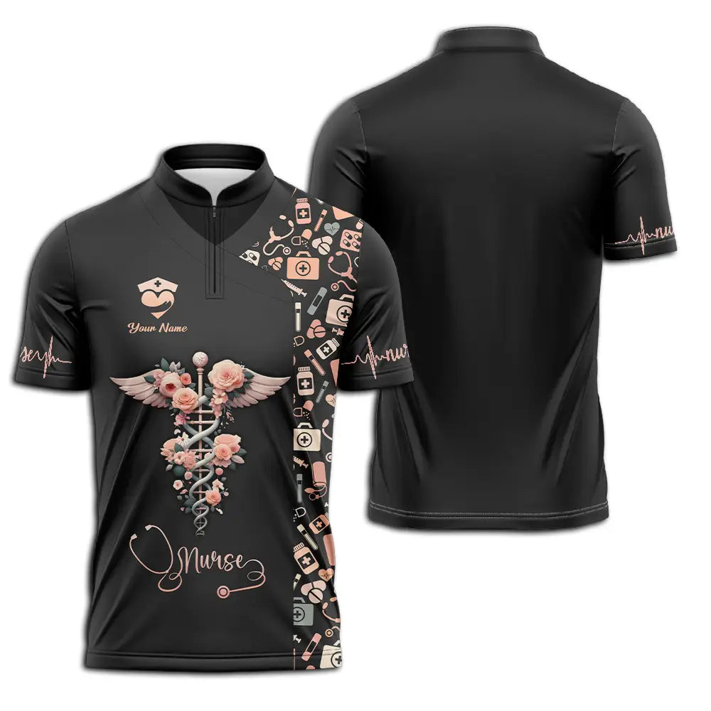 Unisex Shirt - Custom Text Shirt For Nurse Nurselife Nursing Zipper Polo Shirt / S T-shirt