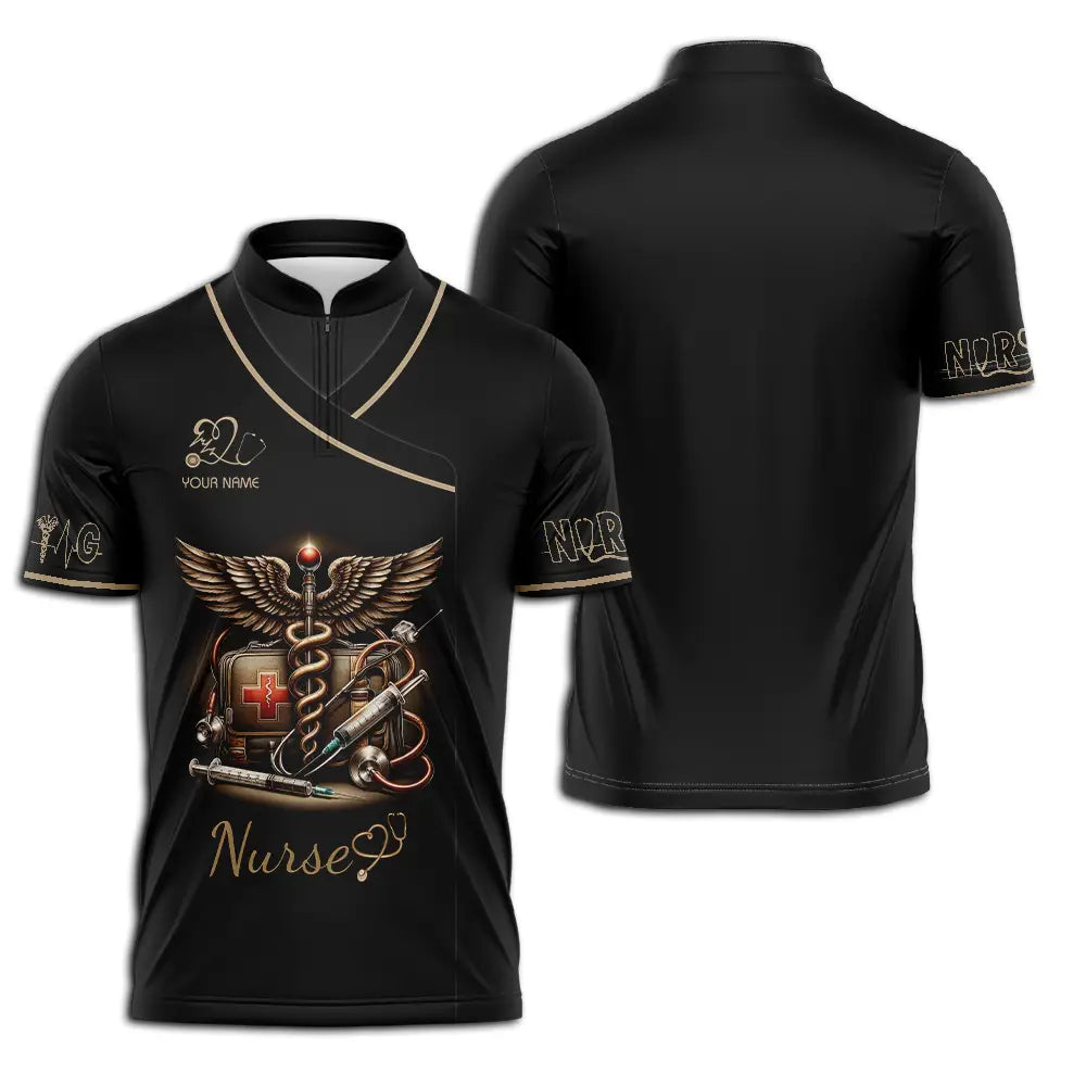 Unisex Shirt - Custom Text Shirt For Nurse Nurselife Nursing Zipper Polo Shirt / S T-shirt