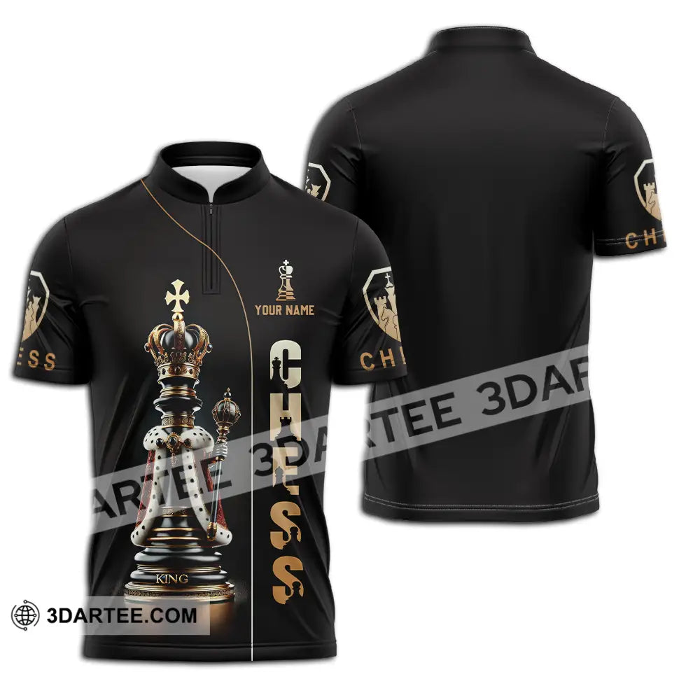 Unisex Shirt - Custom Text Golden Chess Zipper Polo / S T-Shirt