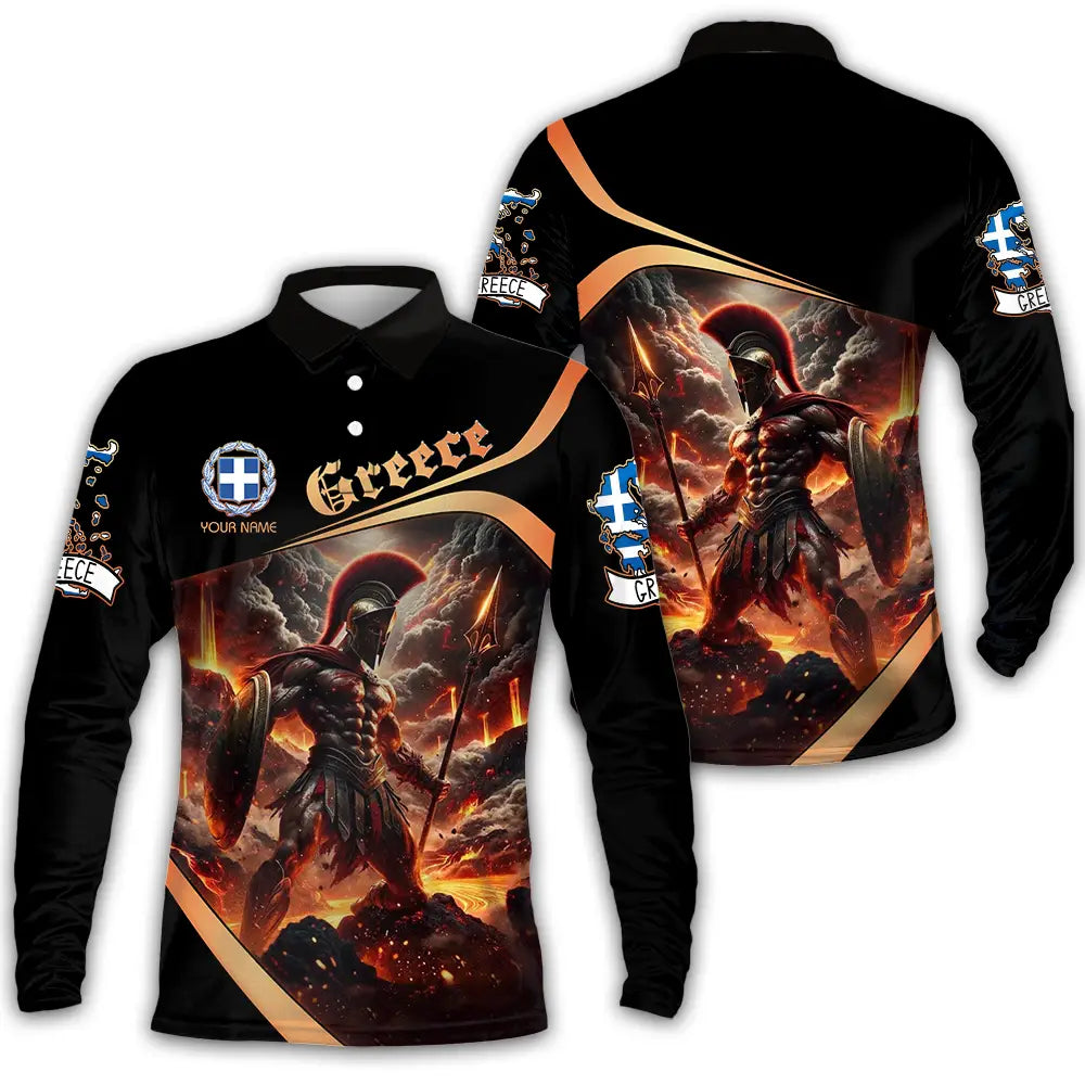 Unisex Shirt - Custom Text Greece Long Sleeve Polo / S T-Shirt