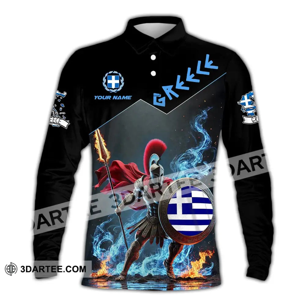 Unisex Shirt - Custom Text Greece Long Sleeve Polo / S T-Shirt