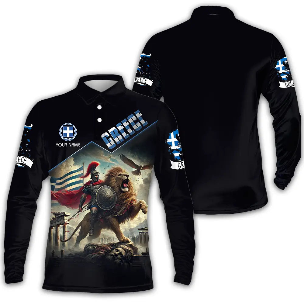 Unisex Shirt - Custom Text Greece Long Sleeve Polo / S T-Shirt