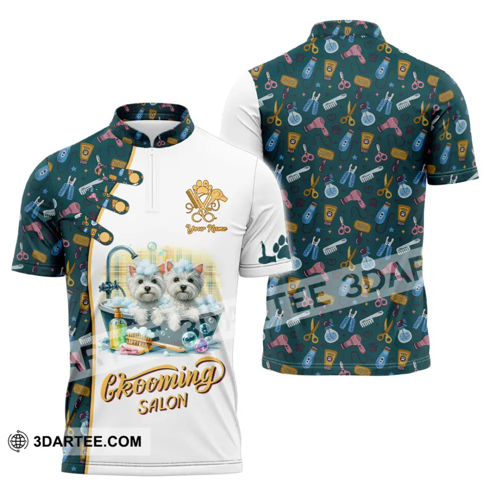 Unisex Shirt - Custom Text Shirt Groom Salon Shirt Zipper Polo Shirt / S T-shirt