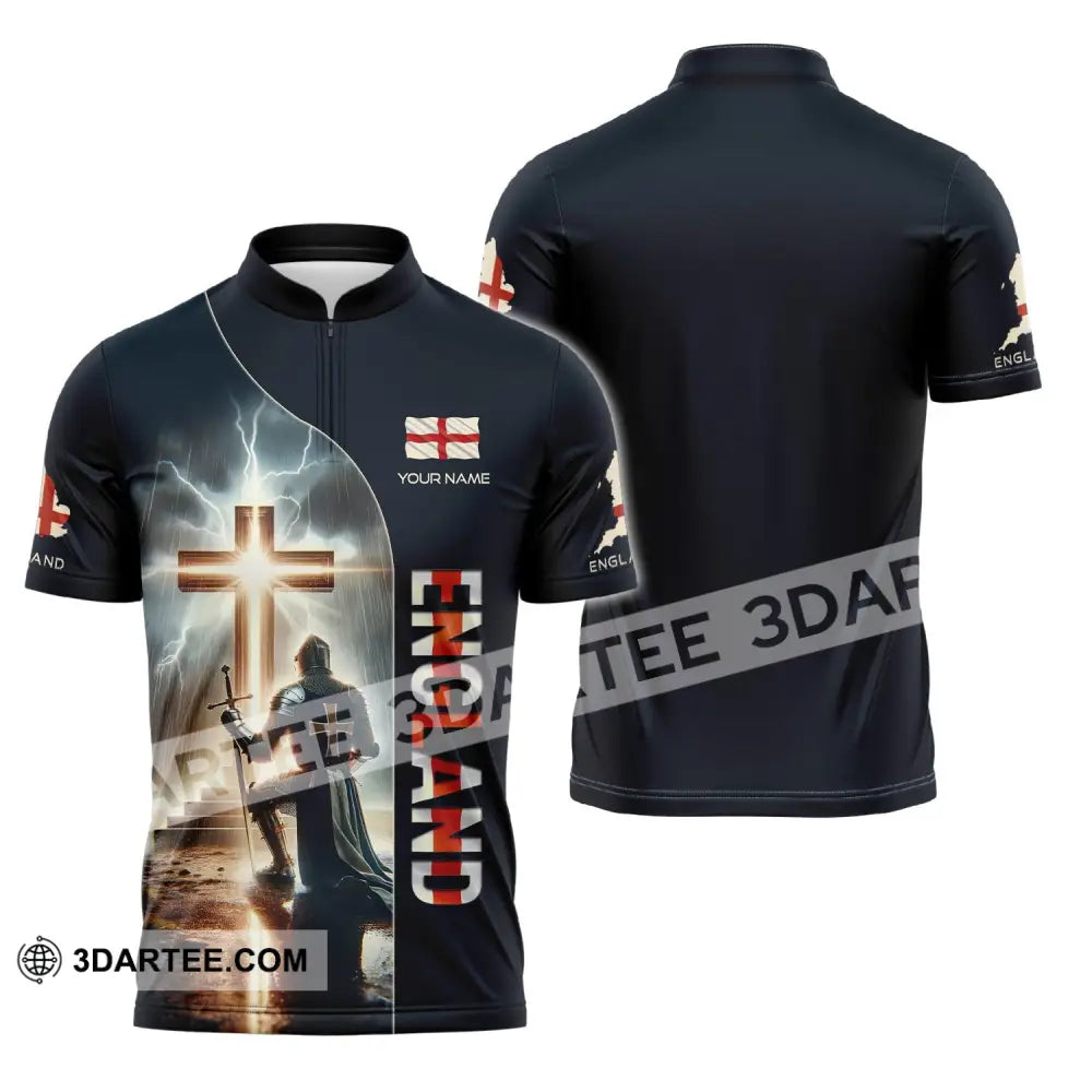 Unisex Shirt - Custom Text Shirt Guardian Of England Zipper Polo Shirt / S T-shirt