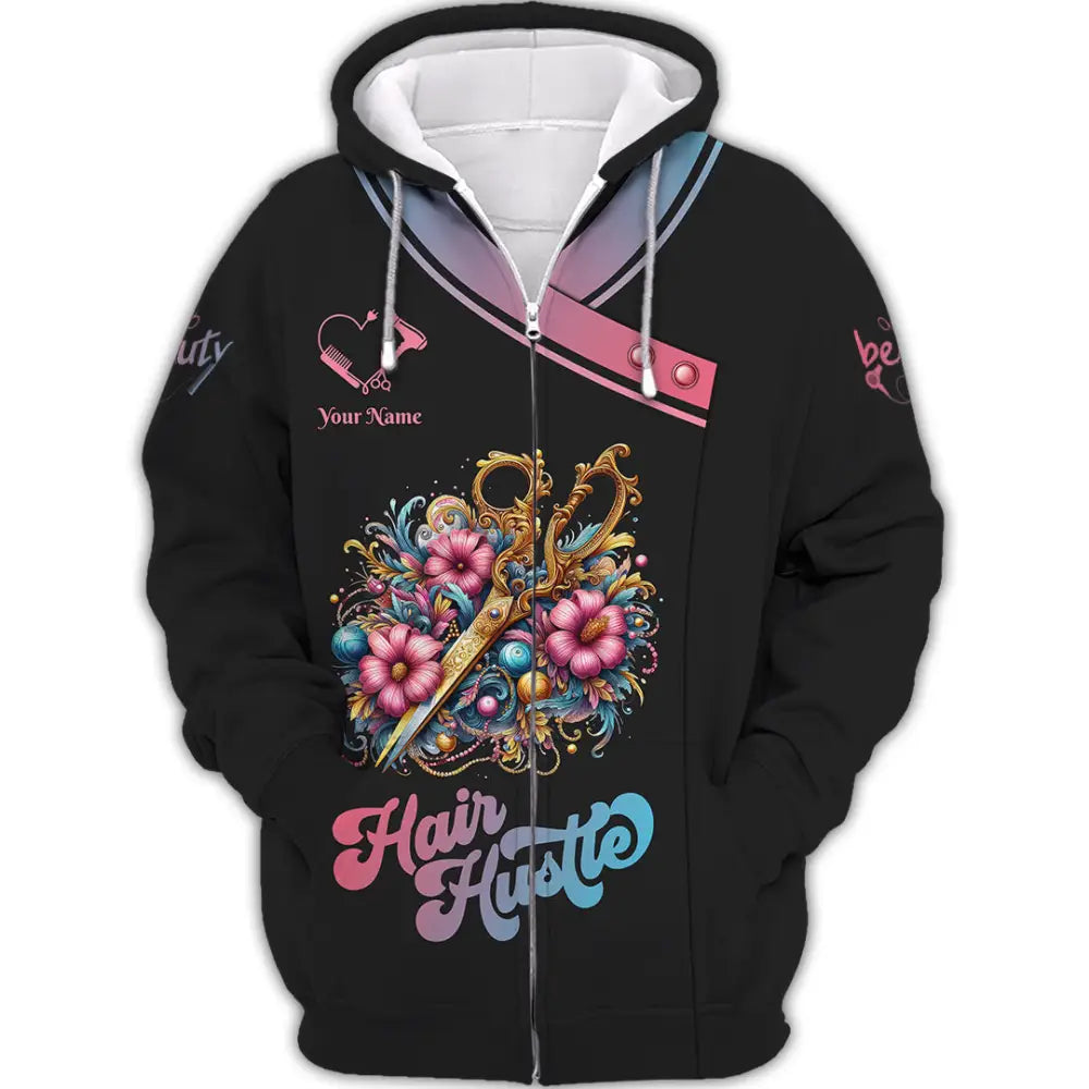 Unisex Shirt - Custom Text Hair Hustle Shirt Zipper Hoodie / S T-shirt