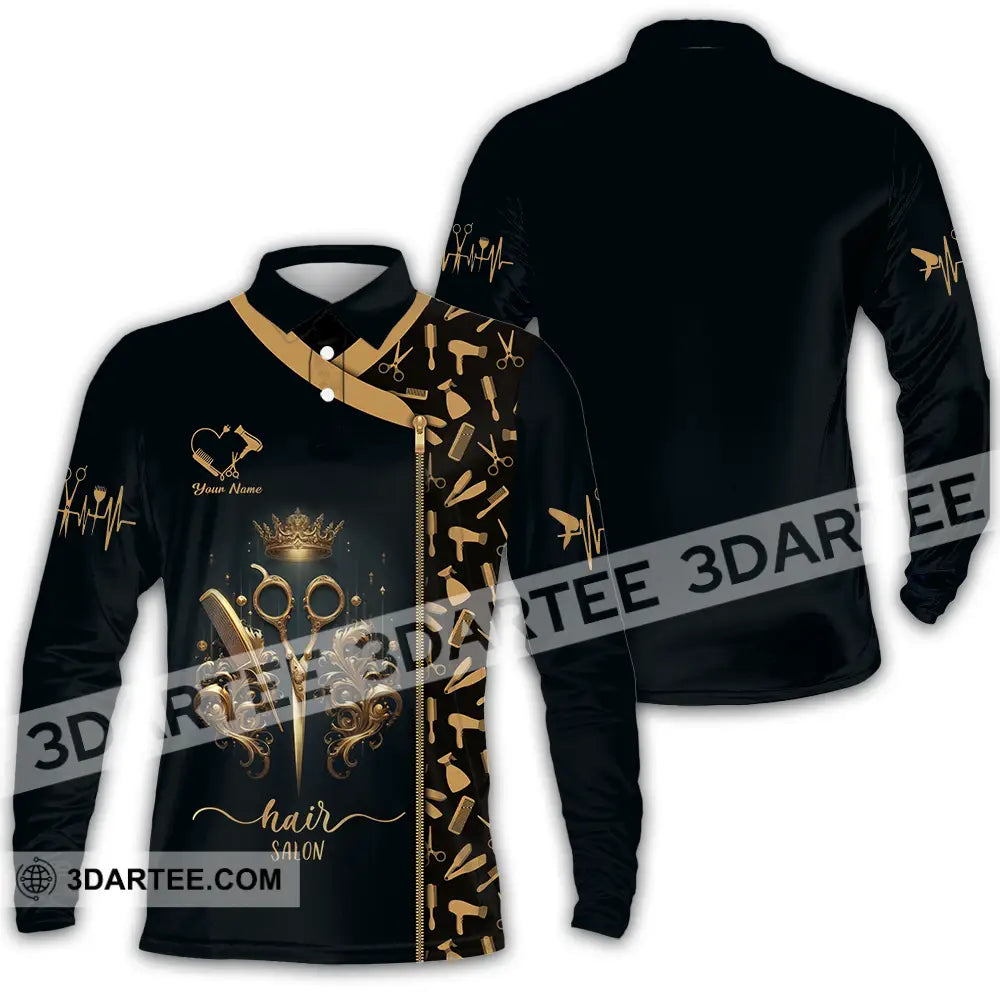 Unisex Shirt - Custom Text Hair Salon Long Sleeve Polo / S T-Shirt
